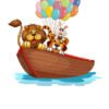 Barca con globos Animales con globos en bote