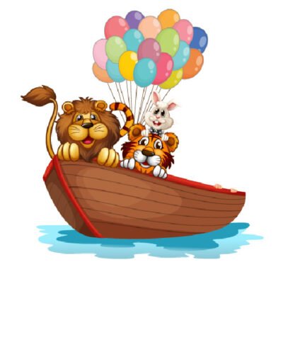 Animales con globos en bote