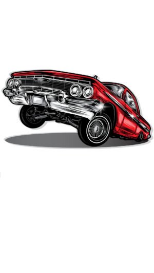 Coche rojo elevado con su sombra