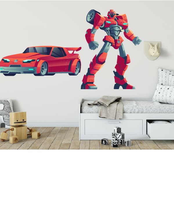 coche robot habitacion Coche y robot para pared lisa