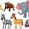 animales-salvajes-conjunto Pegatinas en hojas