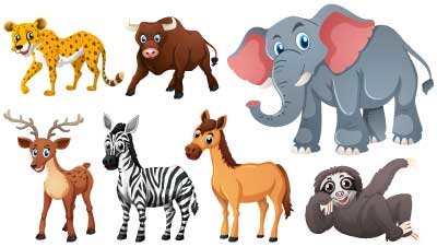 animales-salvajes-conjunto Pegatinas en hojas